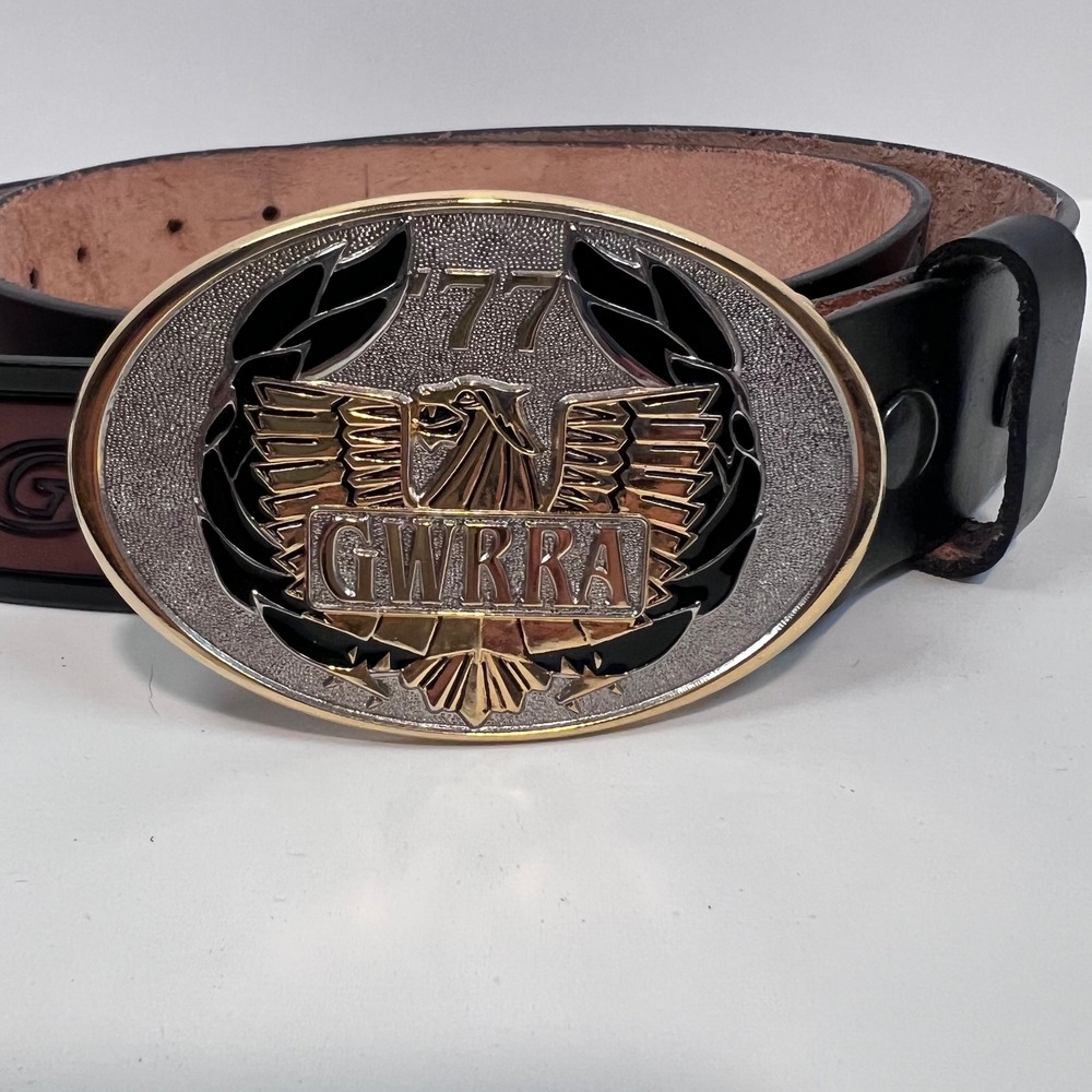 GWRRA‎ 77 Eagle Biker Belt Buckle w/ Gold Wing Embossed Leather Belt USA Made